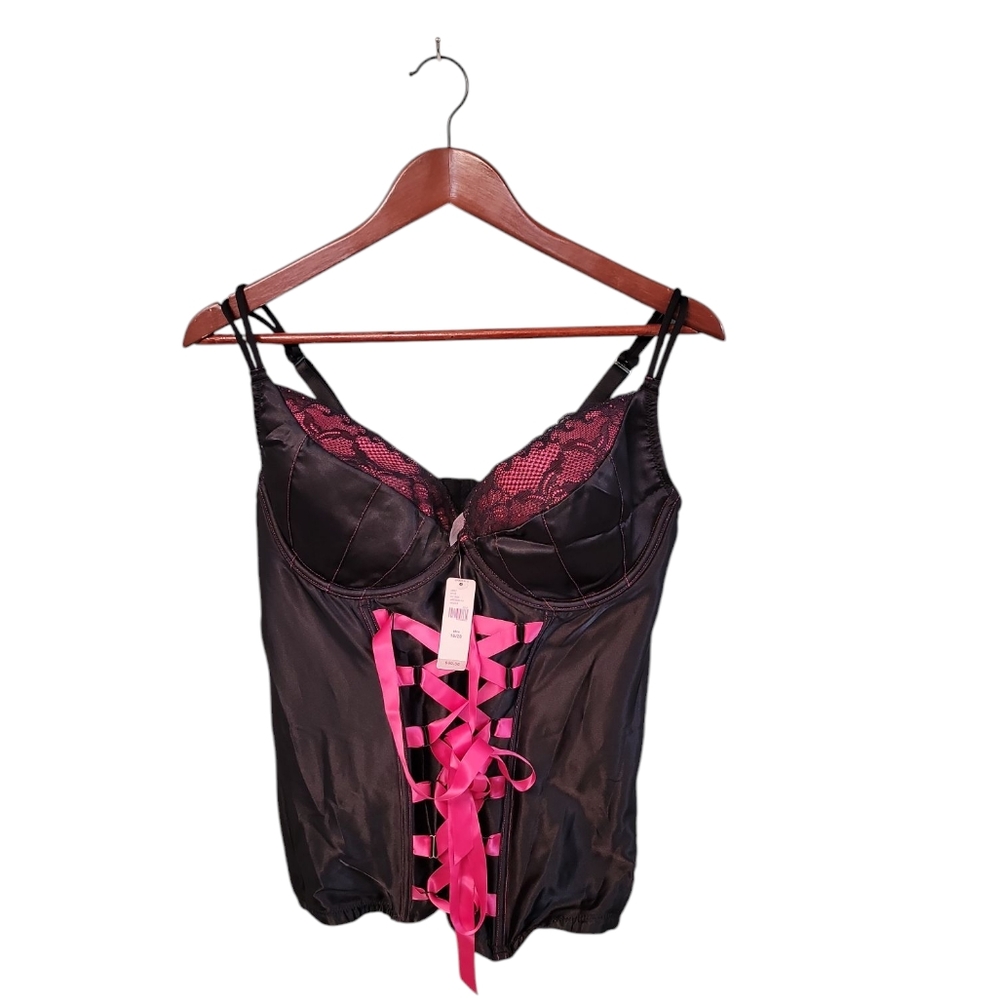 Cacique Intimates Nwt Black‎ Satin Whimsigoth Sexy Corset Size 18/20
